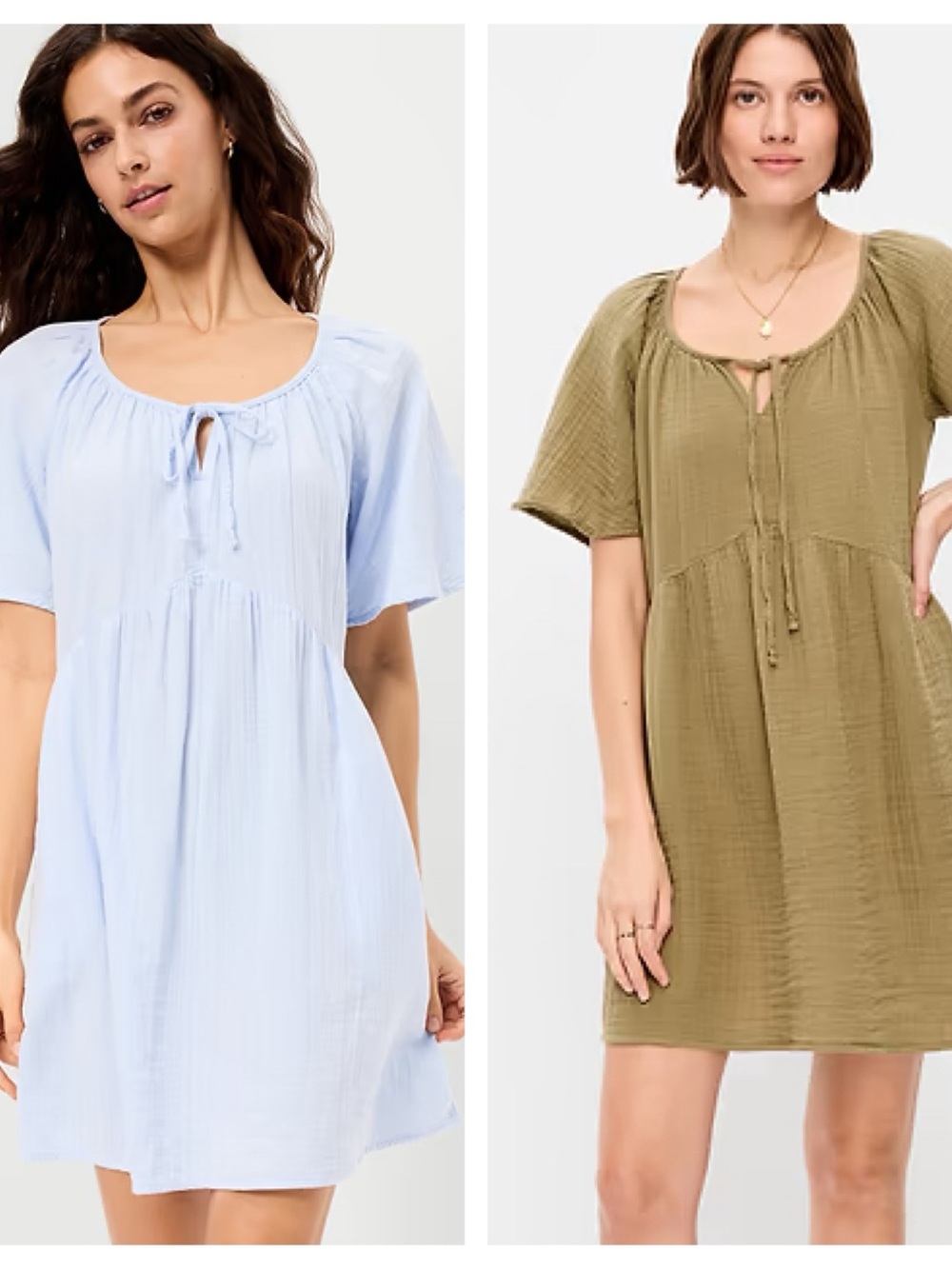Old Navy Light Blue and Olive Tie-Front Mini Dress